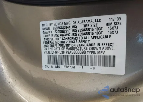 2010 Honda Odyssey Ex-L from USA, damaged, VIN 5FNRL3H79AB033390